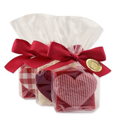 Sheep milk soap 35g decorated with a heart in a cellophane bag, Classic/Pomegranate 