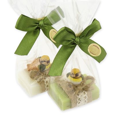 Sheep milk guest soap 25g decorated with a bird in a cellophane bag, Classic/verbena 