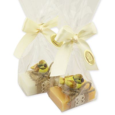 Sheep milk guest soap 25g decorated with a bird in a cellophane bag, Classic/quince 