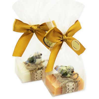 Sheep milk guest soap 25g decorated with a bird in a cellophane bag, Classic/swiss pine 