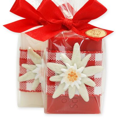 Sheep milk soap 100g decorated with Edelweiss in a cellophane, Pomegranate/Edelweiss 
