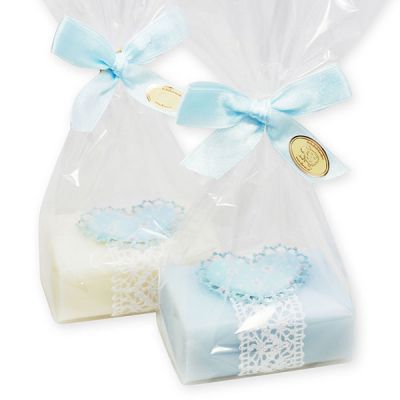 Sheep milk soap 100g, decorated with a heart packed in a cellophane bag, Classic/forget-me-not 