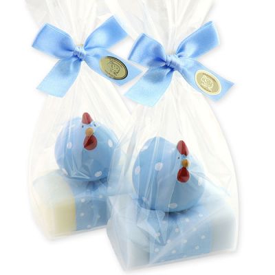 Sheep milk soap 100g, decorated with a chicken packed in a cellophane bag, Classic/forget-me-not 