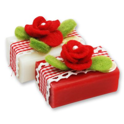 Sheep milk soap 100g, decorated with a felt flower, Classic/pomegranate 