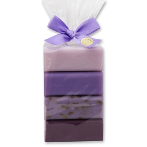 Sheep milk soap 4x100g in a cellophane bag, Lilac/ Lavender-lime/Lavender/Elder 