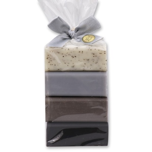 Sheep milk soap 4x100g in a cellophane bag, Peeling with poppy/Men/Christmas rose/Luxury noir 