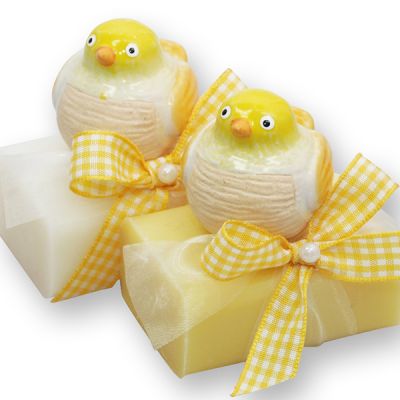 Sheep milk soap 100g decorated with a ceramic bird, Classic/chamomile 