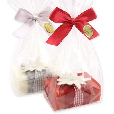 Sheep milk soap 100g, decorated with an edelweiss in a cellophane, Edelweiss/pomegranate 