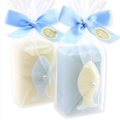 Sheep milk soap 100g, decorated with a soap fish 8g in a cellophane, Classic/forget-me-not 