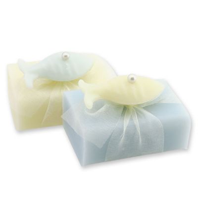 Sheepmilk soap 100g, decorated with a soap fish 8g, Classic/'forget-me-not' 
