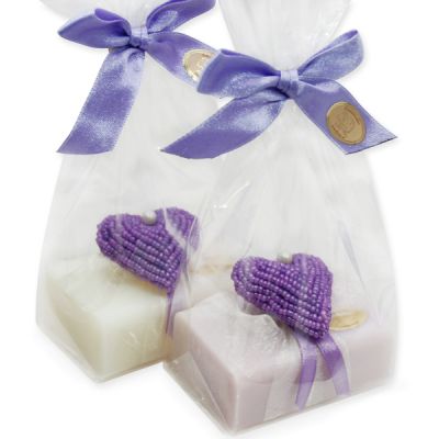 Sheep milk soap 100g, decorated with a heart in a cellophane, Classic/lilac 