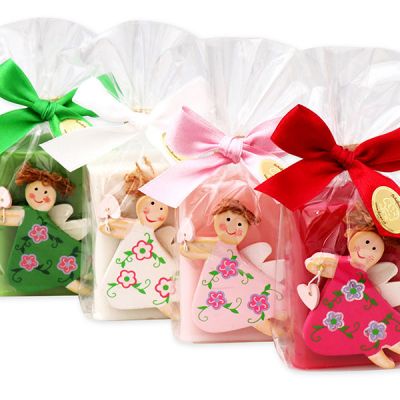 Sheep milk soap 100g, decorated with a wooden angel in a cellophane, sorted 