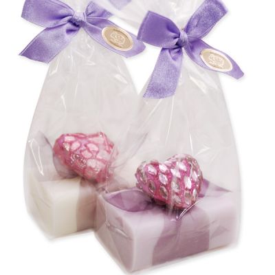 Sheep milk soap 100g, decorated with a glitter heart in a cellophane, Classic/lilac 