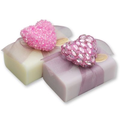 Sheep milk soap 100g, decorated with a glitter heart, Classic/lilac 