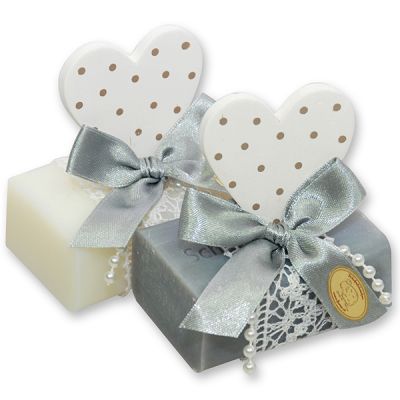 Sheep milk soap 100g, decorated with a heart, Classic/edelweiss silver 