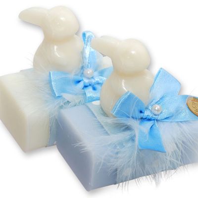 Sheep milk soap 100g, decorated with a soap rabbit 23g, Classic/forget-me-not 