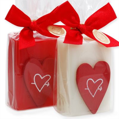 Sheep milk soap 100g, decorated with a red heart in a cellophane, Classic/wild rose 