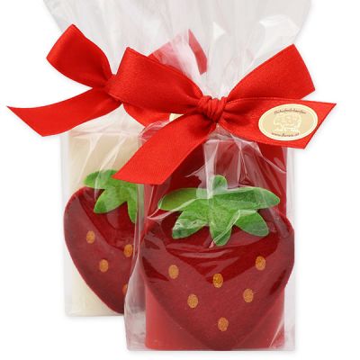 Sheep milk soap 100g, decorated with a strawberry in a cellophane, Classic/strawberry 
