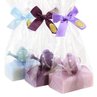 Sheep milk soap 100g, decorated with a wooden watering can packed in a cellophane bag, sorted 