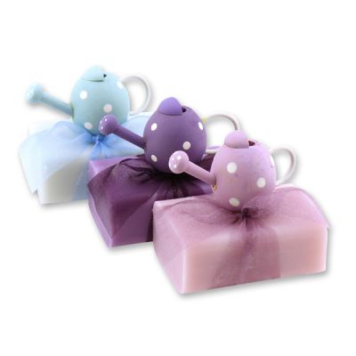 Sheep milk soap 100g, decorated with a wooden watering can, sorted 