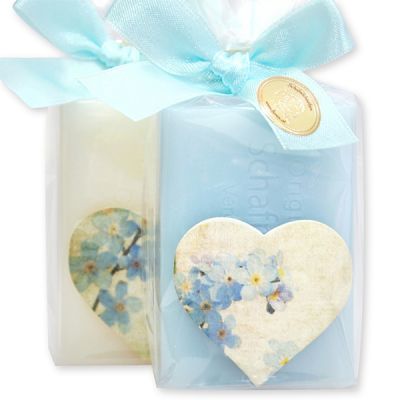 Sheep milk soap 100g, decorated with a heart in a cellophane, Classic/forget-me-not 