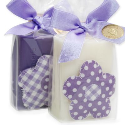 Sheep milk soap 100g, decorated with a flower in a cellophane, Classic/lavender-limon 