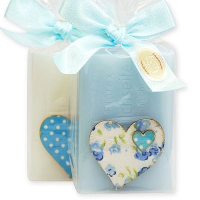 Sheep milk soap 100g, decorated with a heart in a cellophane, Classic/Forget me not 