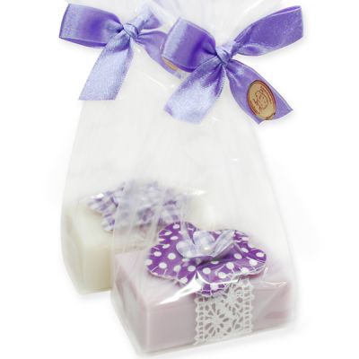 Sheep milk soap 100g, decorated with a flower in a cellophane, Classic/lilac 