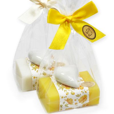 Sheep milk soap 100g, decorated with a heart in a cellophane, Classic/frangipani 