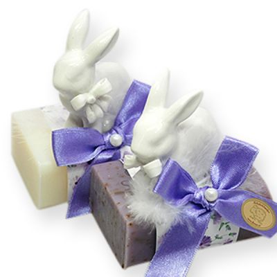 Sheep milk soap 100g, decorated wtih a rabbit, Classic/lavender 