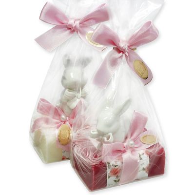 Sheep milk soap 100g, decorated with a rabbit in a cellophane, Classic/mallow blossom 