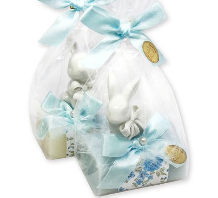 Sheep milk soap 100g, decorated with a rabbit in a cellophane, Classic/forget-me-not 