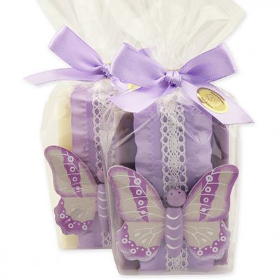 Sheep milk soap 150g decorated with a butterfly in a cellophane bag, Classic/lavender 