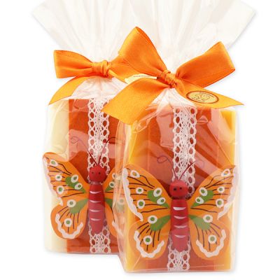 Sheep milk soap 150g decorated with a butterfly in a cellophane bag, Classic/orange 