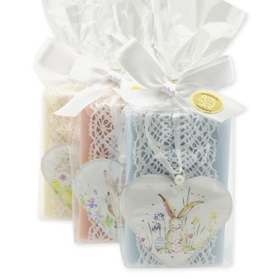 Sheep milk soap 150g decorated with an easter heart in a cellophane bag, Classic/magnolia/forget-me-not 