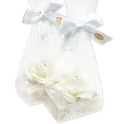 Sheep milk soap 150g, decorated with a rose in a cellophane, Christmas rose white 
