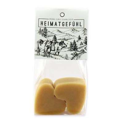 Sheep milk soap heart 4x23g packed in a cellophane bag "Heimatgefühl", Swiss pine 