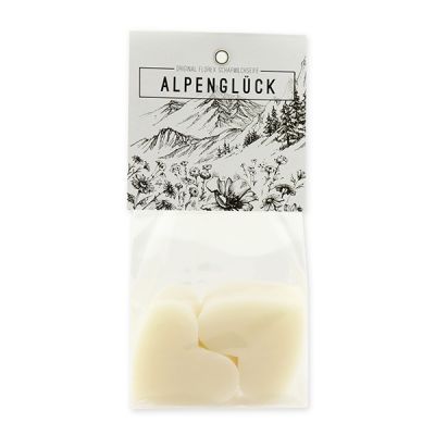 Sheep milk soap heart 4x23g packed in a cellophane bag "Alpenglück", Edelweiss 