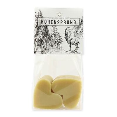 Sheep milk soap heart 4x23g packed in a cellophane bag "Höhensprung", Swiss pine 