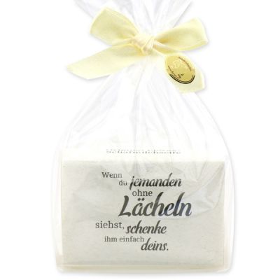 Sheep milk soap 150g packed in a cellophane bag "Wenn du jemanden ohne Lächeln...", Almond oil 