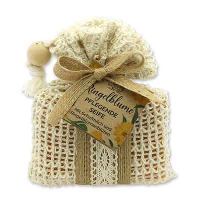 Sheep milk soap 150g packed in a soap holder "feel-good time", Marigold 