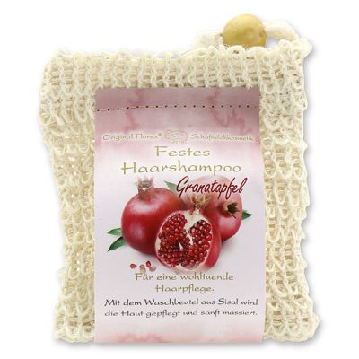 Solid hair shampoo with sheep milk 58g in a sisal wash bag, Pomegranate 