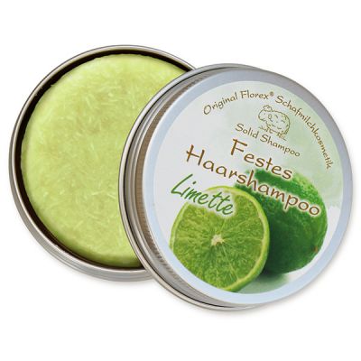 Solid hair shampoo with sheep milk 58g in a container, Lime 