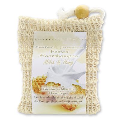 Solid hair shampoo with sheep milk 58g in a sisal wash bag, Milk & honey 