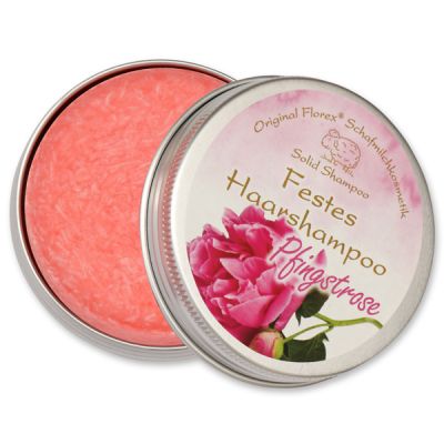 Solid hair shampoo with sheep milk 58g in a container, Peony 