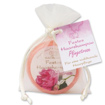 Solid hair shampoo with sheep milk 58g in organza bag, Peony 