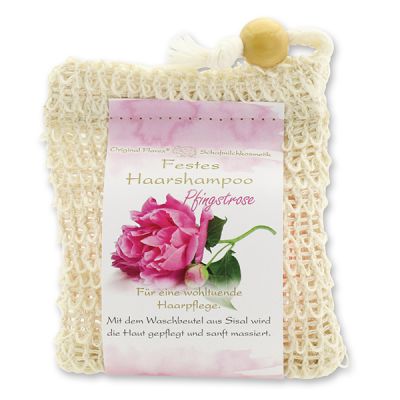 Solid hair shampoo with sheep milk 58g in a sisal wash bag, Peony 