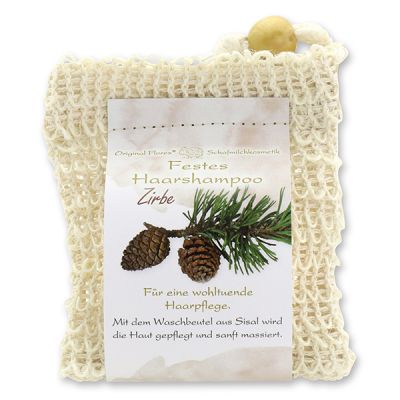 Solid hair shampoo with sheep milk 58g in a sisal wash bag, Swiss pine 