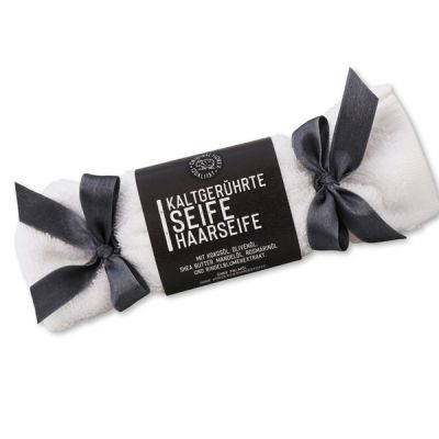 Cold-stirred special soap 100g in a washing cloth white "Black Edition", Hair soap 