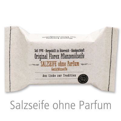 Kaltgerührte Spezialseife 100g im genähten Papierbeutel "Aus Liebe zur Tradition", Salz ohne Parfum 